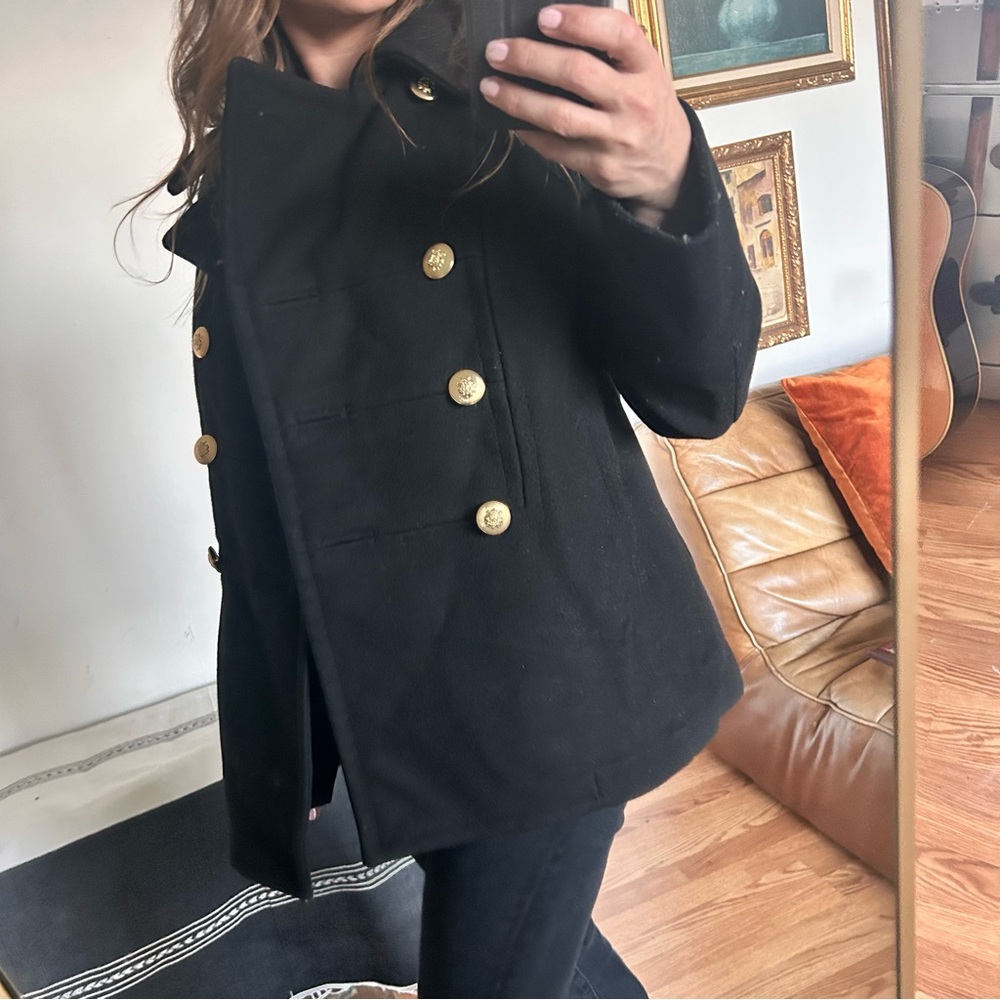 Marc Jacobs Black Coat with Gold military vintage style gold buttons s 2 - Picture 4 of 12